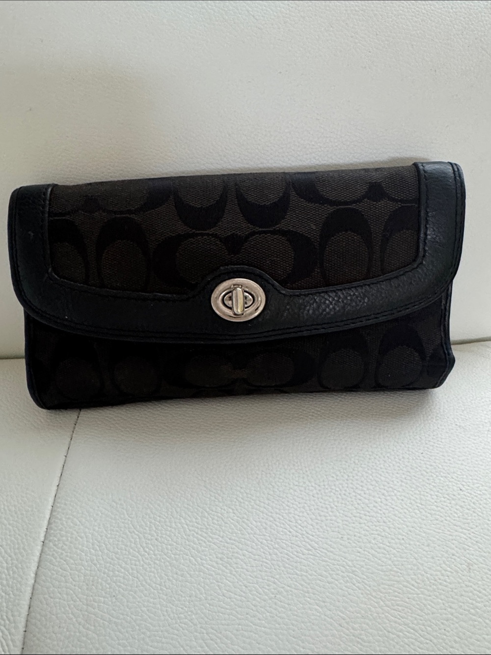 Coach Black Signature Jacquard Turnlock Clutch